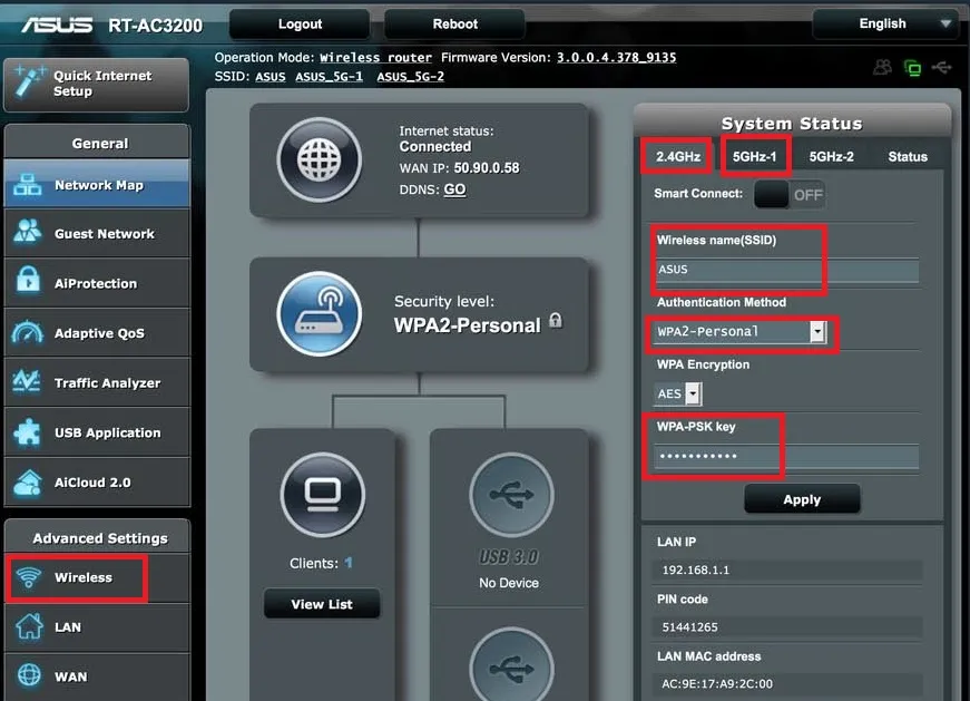 Настройка WiFi на роутере Asus &mdash; SSID и пароль WPA2