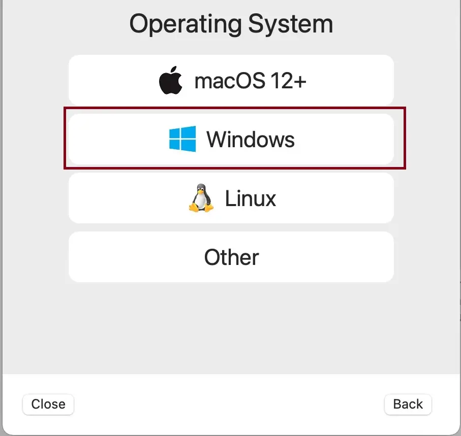 Выбор Windows в UTM